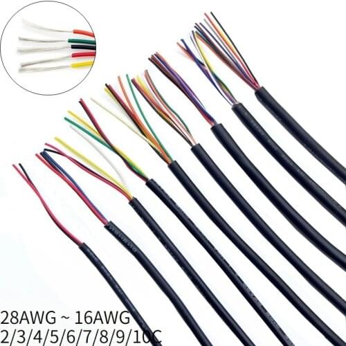 2M/5M Wire Cable 28 26 24 22 20 18 16 AWG Soft 2 3 4 5 6 7 8 10 Cores Electronic PVC Sheathed Audio Signal Copper Wire UL2464