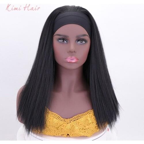 Kimi Hair Long Headband Straight Wig Synthetic Hair Wigs Natural Color With Head Band Scarf Half Wigs for Women