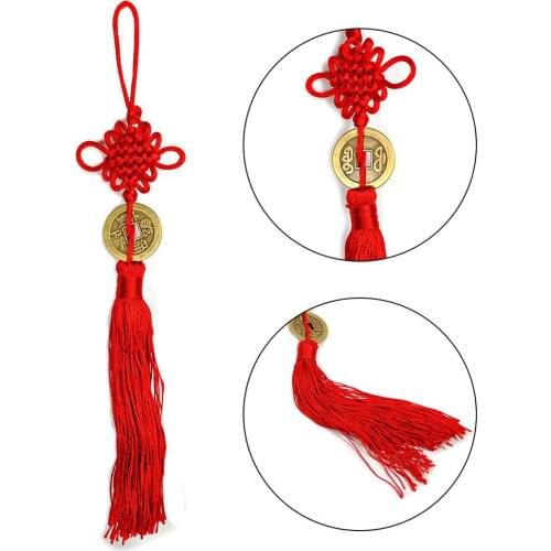 Chinese manual Knot Fengshui Lucky Charms Ancient Copper Coins Mascot Prosperity Protection Home Car Decor