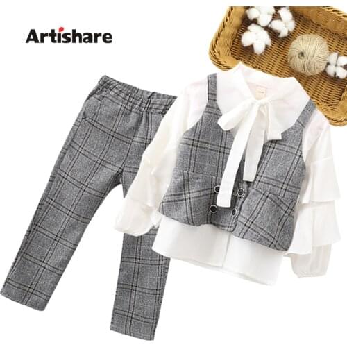 Girls Clothing Plaid Blouse + Pants Suit For Girls Casual Style Girls Sets Clothing Spring Autumn Childrens Costume 8 10 12 14