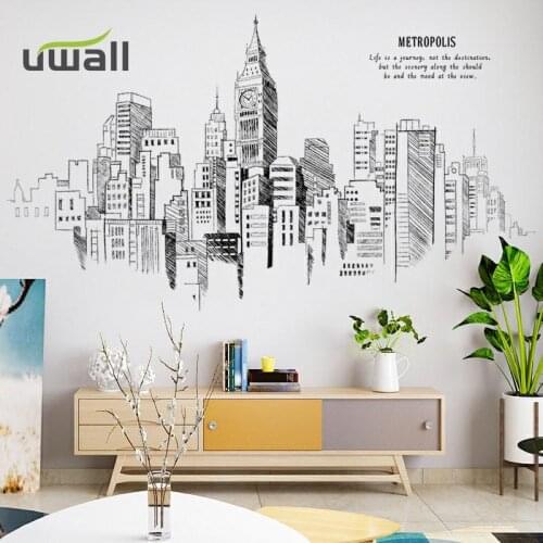 Creative Simple Modern City Wall Stickers Living Room Decor Self-Adhesive Stickers TV Sofa Background Wall Decor Home Decoration