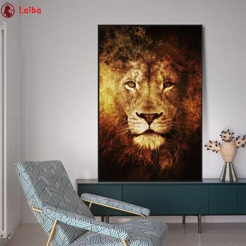 Round Diamond Painting Animal art, golden lion head Full square Rhinestone of Picture Diamond mosaic gift Home Wall Decor