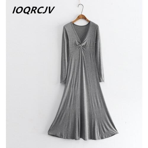 Modal V-Neck Long-Sleeved Dress Female 2019 Spring New fashion Slim Sexy Long Sleeve Stretch Midi Elastic Party Dress Vestidos