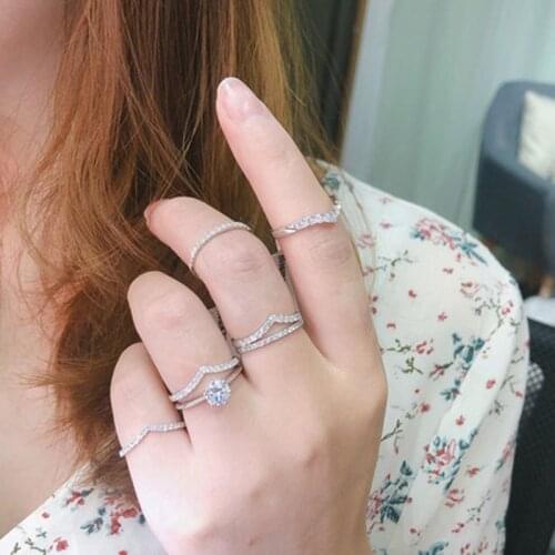 Fashion 925 Sterling Silver Water Drop Finger Rings Sets for Women Simple Simulated Diamond Wedding Thin Ring Fine Jewelry Gift