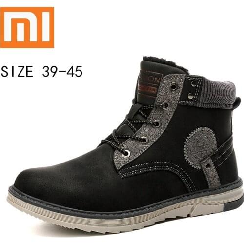 Xiaomi Men Snow Boots Winter Warm Plush Outdoor Ankle Boots Male Casual Lace-Up Non-Slip Walking Shoes Leather Platform Boots