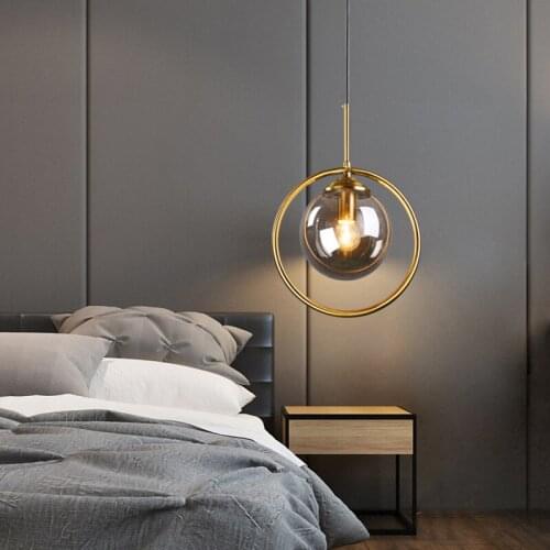 Nordic bedroom bedside pendant light restaurant lamp cafe retro bar round glass ball droplights circle globe led light CL50915