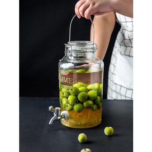 New Cold Water Barrel Glass Crystal Fruit Enzyme Jars Beverage Wine Juice Drinking Bottle With Taps 2.8L