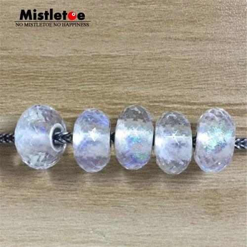 Mistletoe 925 Sterling Silver Murano Glass Faceted Colorful Foil Charm Bead Small Hole Jewelery 1pcs