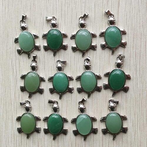Wholesale 12pcs/lot good quality natural green aventurine alloy turtle shape pendants for necklace jewelry making free shipping