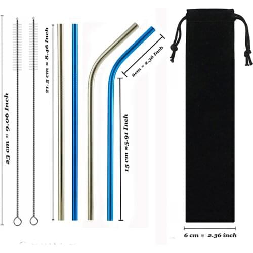 Drop Shipping Reusable Metal Straws Sets 304 High Quality Stainless Steel Metal Straw with Cleaner Brush Bag Straw For 30 oz