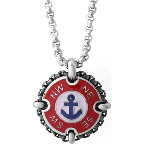 Runda Classic MenS Stainless Steel Pendant Necklace Red Enamel Anchor 316 Stainless Steel Jewelry MenS Holiday Gift
