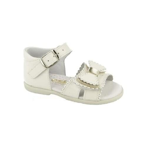 Baby girl sandals in beige leather (and gold), teddy bear by Conguitos