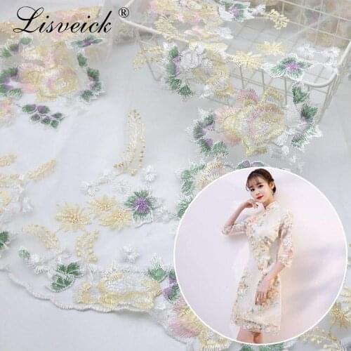 1meter 135cm Diy net yarn embroidery mesh lace fabrics Small broken flower dress clothing net cloth embroidered fabrics