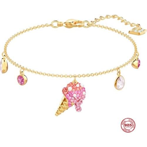 2020 Fashion Charm Pure 925 Silver Original 1:1 Copy, Cute Pink Ice Cream Exquisite Wild Bracelet Female Luxury Jewelry Gifts