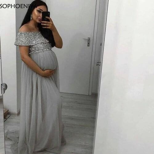 New Arrival Chiffon Pregnant woman evening dress abendkleider 2021 Silver Beading Evening gowns Vestidos de festa longo
