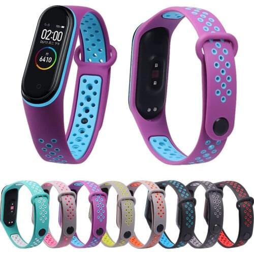 Silicone Strap for Xiaomi Mi Band 3 4 5 6 Color Strap Porous Anti-sweat Sport Breathable Strap Buckle Replacement Wrist Straps