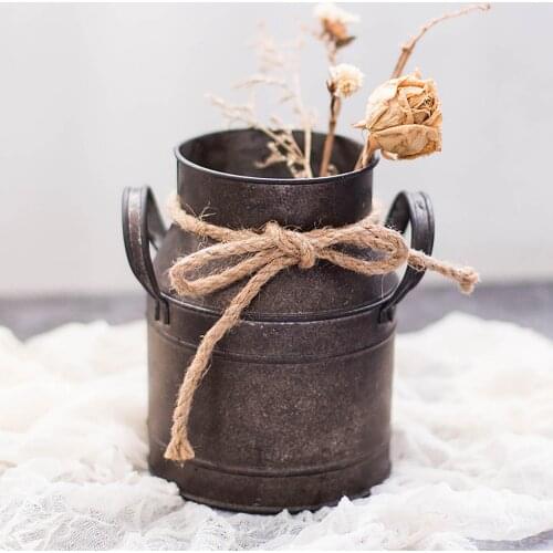 Modern Vintage Retro Shabby Iron Milk Jug Garden Plating Flower Arrangement Living Room Origami Flower Vase Pot Decoration P1