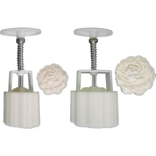 T84E Blossom Peony Round Moon Cake Molds 50g/125g Hand-Pressure 1 Stamp Mooncake Molds for Mid-Autumn DIY Pastry Tool