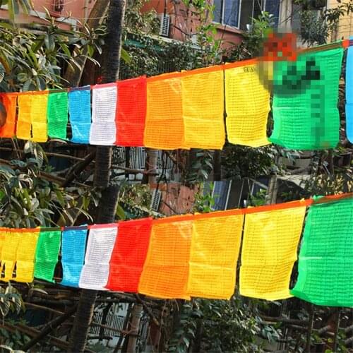 Tibetan Buddhist Supply Ksitigarbha Mantra Delicate Colorful Silk Prayer Falg Clear Handwriting Religious Flags 6.5 Meters Long