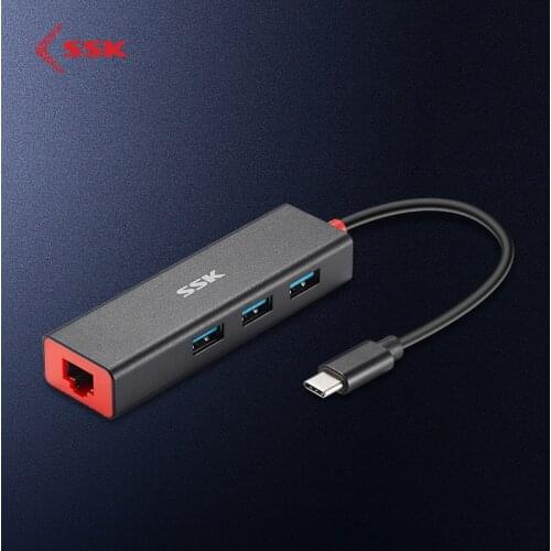 SSK USB C Hub Type C to Extended 3port USB3.0 Adapter Dock With Gigabit Ethernet port for laptops,table,mobile phone with Type-C
