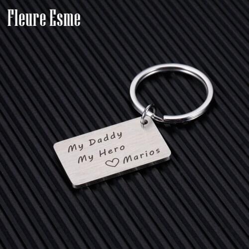 Engraved With My Daddy My Hero Keychain Gifts Fathers Day Gift From Daughter Son Kids Stepdad Thanksgiving Keying Men Dad Papa