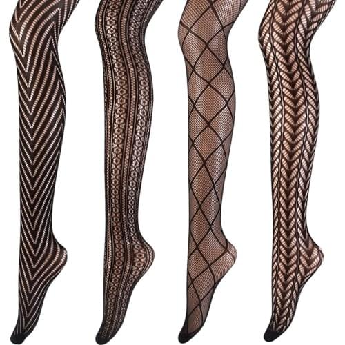 David angie 4Pair/set Women Fishnet Hollow Out Tights Pantyhose Sexy Lace Thigh High Stretchy Nylon Stockings Black, 1Yc2944