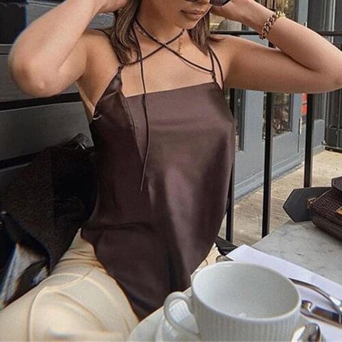 Womens Fashion Solid Color Halter Lace-Up Halter Sexy Vest Tops