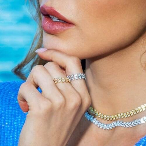 Gold Color Stackable Ring Wheat Shape Arrow Finger Fashion Women Jewelry Sparking Bling Clear CZ Cubic Zircon Eternity Band Ring