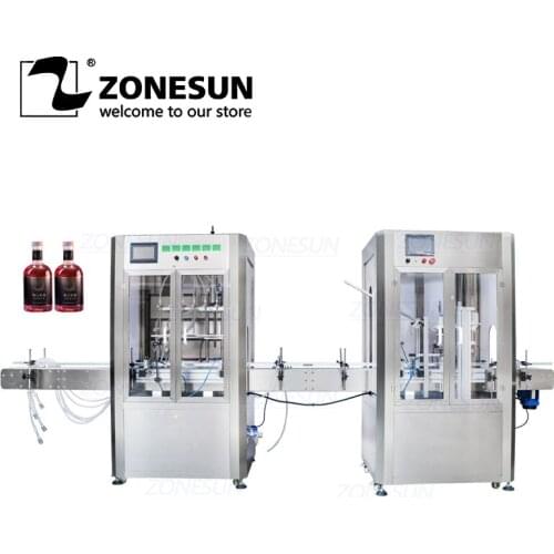 ZONESUN Full Automatic 6 Head Essential Oil Bottle Filling And Cork Pressing Capping Machine With Dust Cover For Production Line