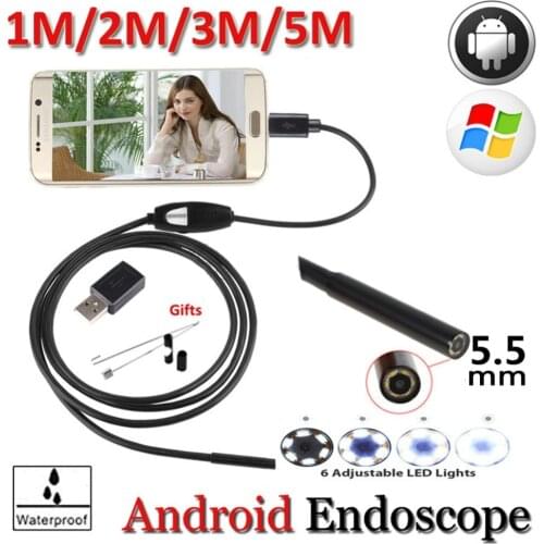 1m 5.5mm Lens Rigid Cable USB Inspection Camera Snake Tube IP67 Waterproof Endoscope with 6 LED Borescope for PC