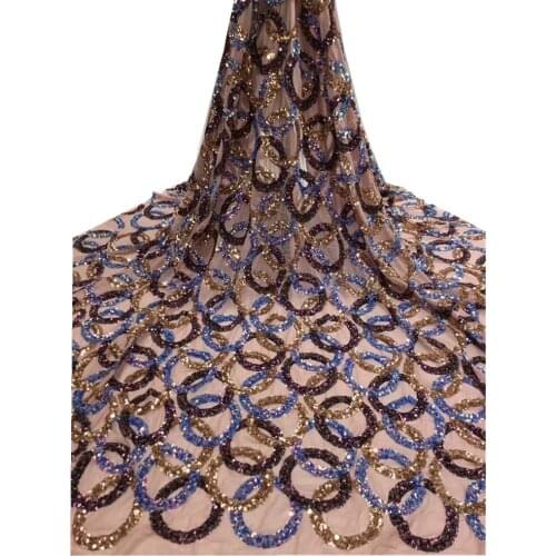 2021 New Style African Sequins Fabric Lace Embroidery French Mesh Net Lace Fabric For Wedding Dress Nigerian Sequins ru21-2