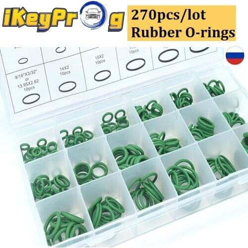270PCS O-rings R22/R134a Air Conditioning Rubber Repair Compressor Seal 18 Sizes O-ring Kit Green Metric O ring Seals Nitrile