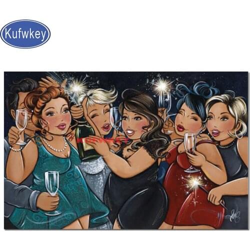 Cartoon Fat Lady drink Diamond Mosaic large size diy 5d diamond painting Full Square Round Drill Mosaic Diamond Embroidery Woman