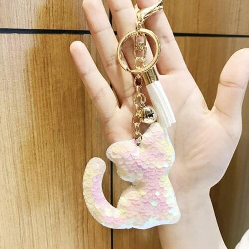 Cute KittenKeychain Cute Bright Star Glitter Pompom Sequins Tassel Key Chain Gifts for Women Car Bag Accessories Key Ring