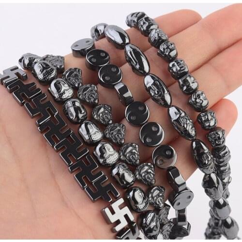 Natural Stone Beads Indian Maitreya Buddhism head Guanyin Black Hematite Loose Spacer BeadsFor DIY Jewelry Making Bracelet 15