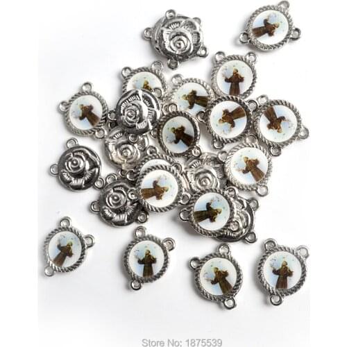 Rosary centerpiece with St Francis of Assisi and zinc alloy rose catholic rosary connectors