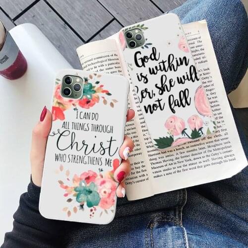 Bible Verse Jesus Christ Christian Phone Case White Candy Color for iPhone 6 7 8 11 12 s mini pro X XS XR MAX Plus