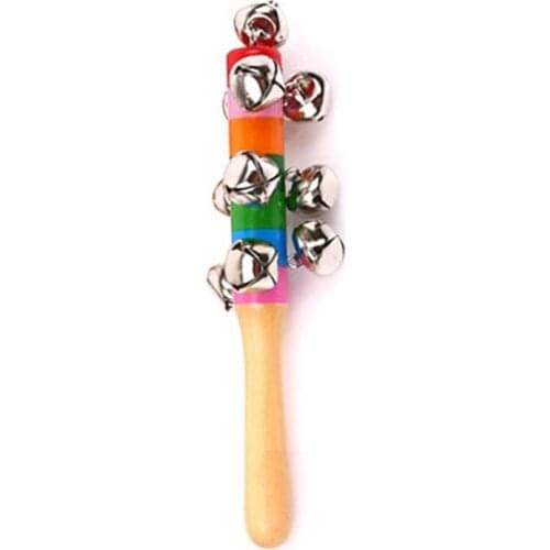 Baby Toy Bell Vocal Toys Baby Educational Cartoon Wooden Rattle Toy Kid Handle Wooden Bell Rattle Toy Musical Instrument