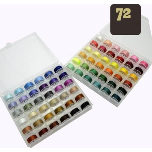 DONYAMY 72pcs Coloful Sewing Thread 25 Grid Clear Plastic Machine Bobbins Embroidery Pre-wound Bobbins Thread kit