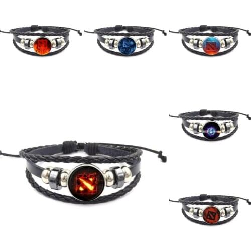 EJ Glaze Dota 2 Fashion Jewelry Steampunk Women Gift Black Leather Bracelet Bangle For Girls Statement Maxi