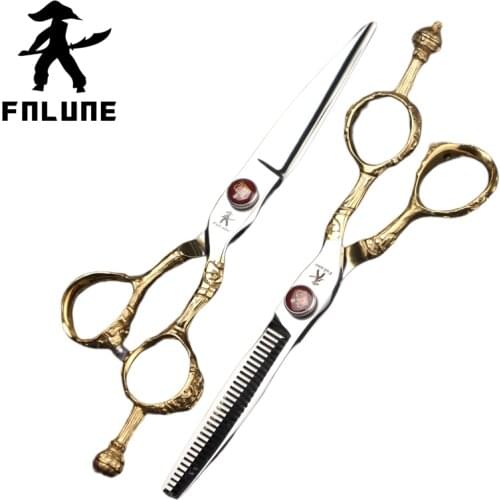 FnLune Golden Crown Seamless Standard Tooth Scissors Professional Hair Salon Scissors Cut Barber Haircut Thinning Shear Scissors