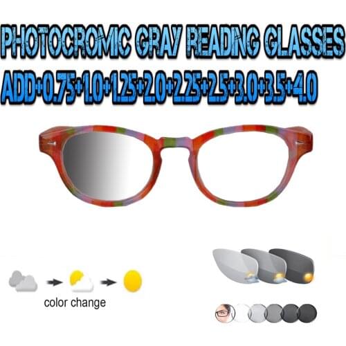 Photochromic Gray Reading Glasses Round Ultralight Trend High Quality Fashion Men Women+1.0 +1.5 +1.75 +2.0 +2.5 +3 +3.5 +4
