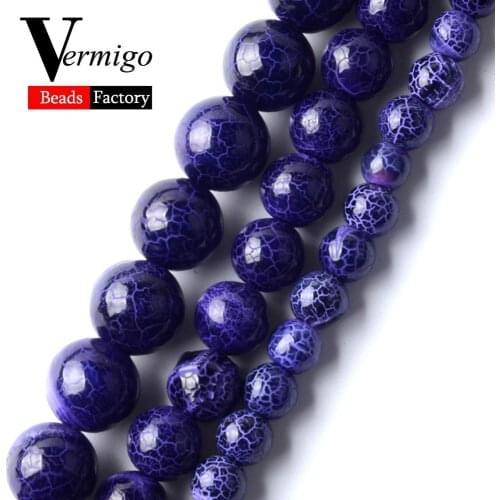 Natural Stones Purple Cracked Stripe Agates Smooth Beads For Jewelry Making 6 8 10mm Round Spacer loose Beads Diy Bracelets 15