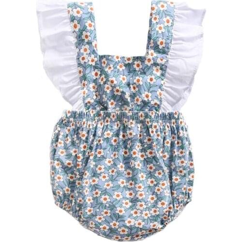 Ins Sleeveless Fashion Baby Girls Floral bodysuit Casual 0-3 years cotton summer baby Clothing Set Infant Toddler Jumpsuits