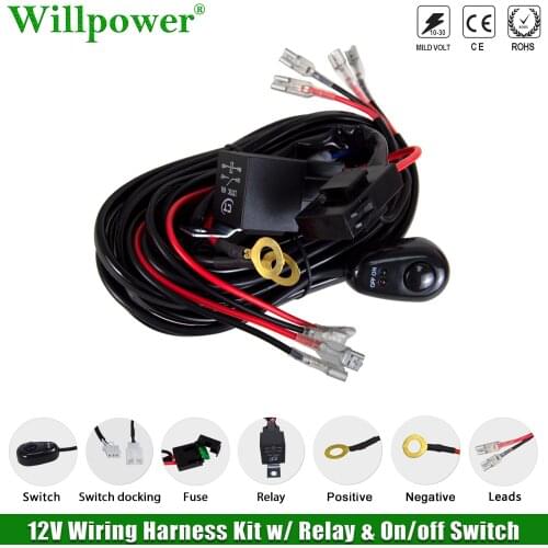 Off Road Car 4 Leads LED Work Light Bar Wiring Harness Kit 4x4 Truck SUV Pickup 40A Driving Fog Lamp Relay Fuse On/off Switch
