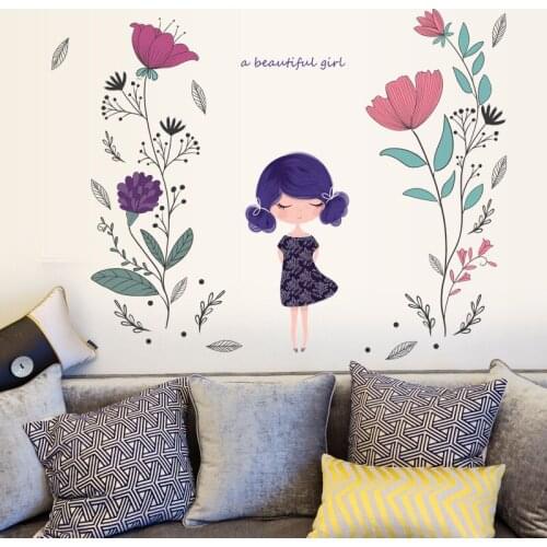 Lovely Flower Fairy Girl Wall Stickers For Kids Room Home Decor Bedroom Living Room Decoration Sticker Art Poster Mural Decals
