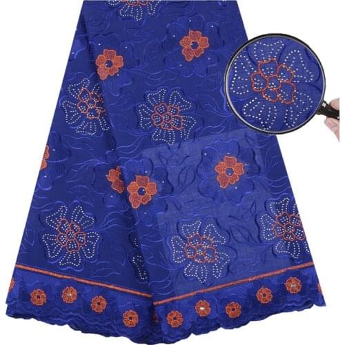 2019 Navy Blue High Quality Lace Cotton Nigerian Embroidered Swiss Voile Lace in Switzerland With Stones For Wedding Dress 1544