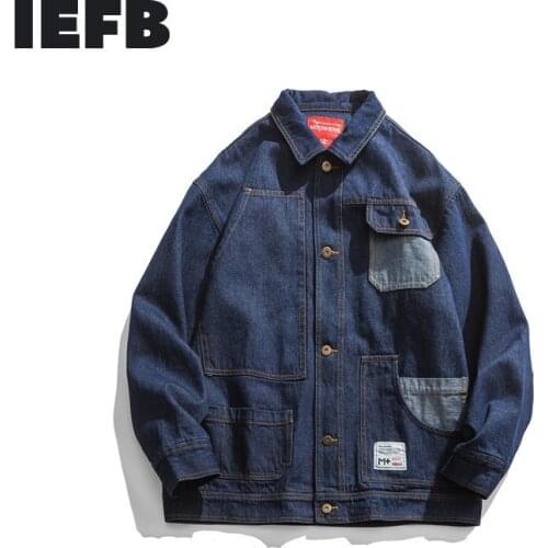 IEFB Mens Wear 2021 Spring Fashion Large Size Loose Denim Coat For Male Tide Patchwork Pocket Jeans Jacket 9Y82705