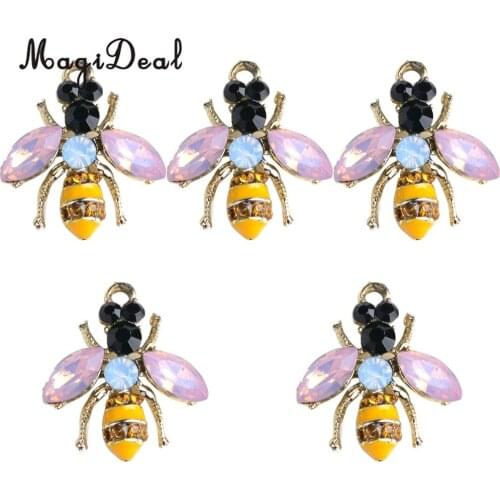 MagiDeal 5 Pieces Enamel Bee Charms Diamante Clothes Shoes Bag Decoration Bracelet Necklace Pendant DIY Jewelry Wholesale