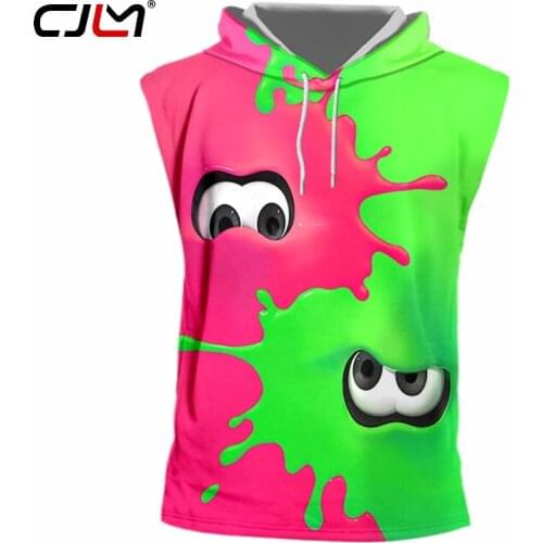 Cjlm Tank Top Male Fashion 3d Hooded Vest Printing Cartoon Red-green Eyes Summer Leisure Big Size Fitness Tops Unisex Clothing